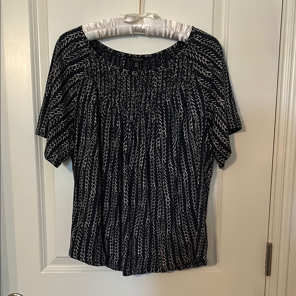 Lucky Brand Navy and White Patterned Blouse